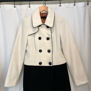 Steve Madden Two-Tone Cream and Black Double-Breasted Pea Coat